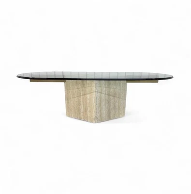 Post Modern Travertine Glass Top Coffee Table - Image 1 of 4