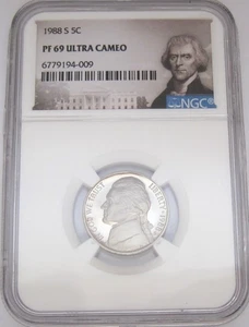 1988-S JEFFERSON 5c NGC PF69 ULTRA CAMEO =Attn Date Collectors & 2nd BEST - Picture 1 of 7