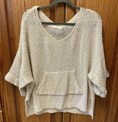 Easel Oversized Sweater Top Sz S/M Light Beige Slouchy Kangaroo Pocket Boho - Image 1 of 4