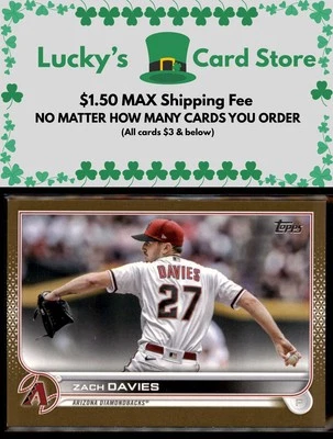 2022 Topps Update #US307 Zach Davies Gold #/2022 - Image 1 of 2