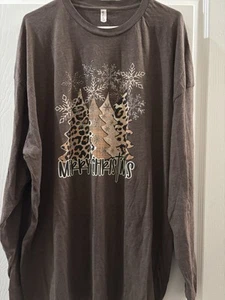 Camiseta cristiana Love In Faith 4X marrón mezcla de algodón Feliz Navidad árboles - Imagen 1 de 5