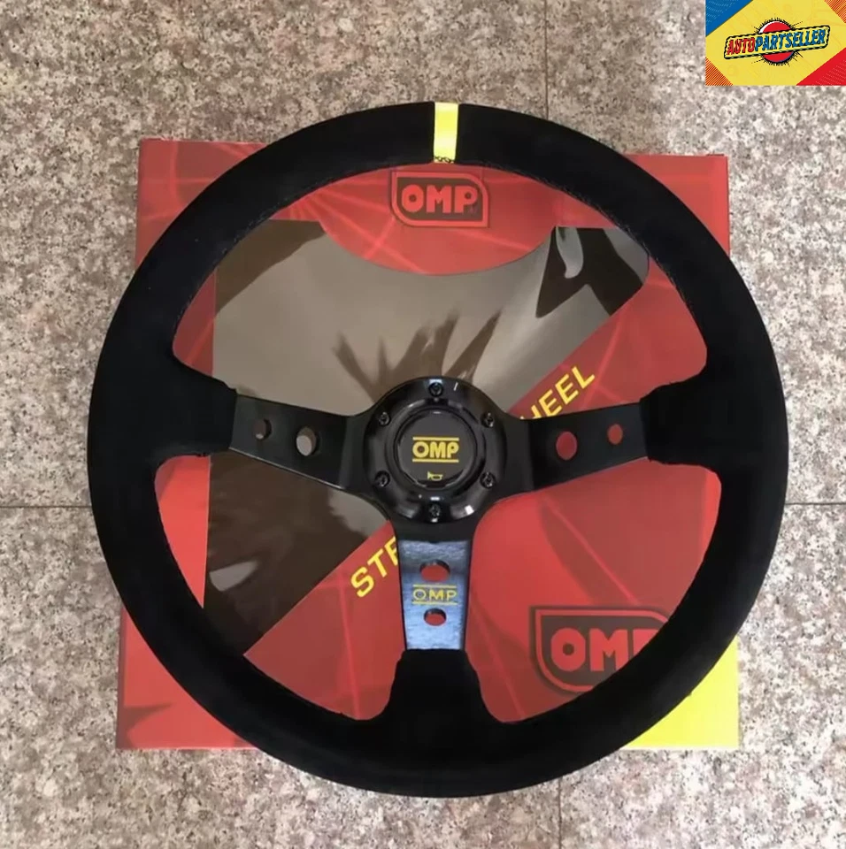 VOLANTE A CALICE SPORTIVO OMP UNIVERSALE 350MM IN PELLE SCAMOSCIATA STILE RALLY - Immagine 1 di 4