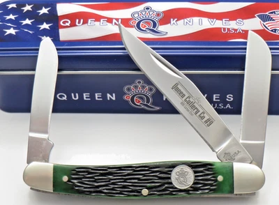 Нож Queen Cutlery недавнего производства в США NO9 большой запас зеленая кость углеродистая сталь как новый - Изображение 1 из 4