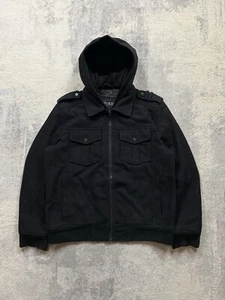 GUESS Four Pocket Wool Hooded Lined Jacket Coat Black Winter Men's Size Mens L - Picture 1 of 9
