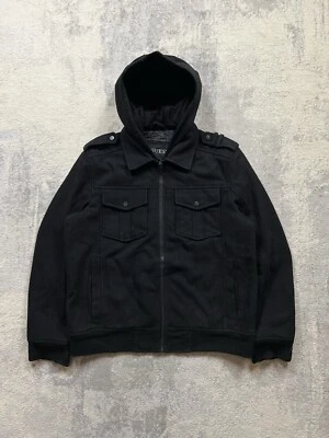 GUESS Four Pocket Wool Hooded Lined Jacket Coat Black Winter Men's Size Mens L - Image 1 of 4