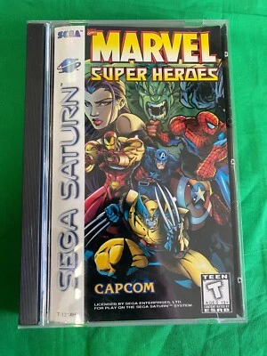 Marvel Super Heroes Sega Saturn, 1997, disco tiene pequeña grieta en el centro del disco Foto 1 de 4