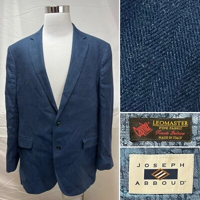 Chaqueta Blazer Joseph Abboud Para Hombre 46L Lino Azul Marino Espiga Tonal Rayas Foto 1 de 4