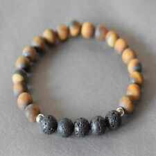 Natural 8mm brown Tiger's Eye black lava gemstone beads bracelet Dark Matter