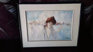 ACUARELA ORIGINAL ART DECO, PRE-RAPHAELITE T WATERCOLOUR 1936, F. BAN, A. CALVET - Imagen 1 de 2