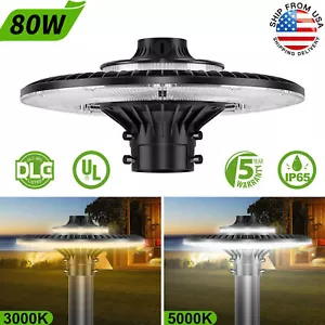 80W Led Post Light Dusk to Dawn Outdoor Post Top Circular Area Pole Garden Light - Picture 1 of 13