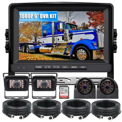 9" QUAD MONITOR DVR 4X AHD 1080P CAMERA Reversing Side view 4 PIN FOR TRUCK BUS - Image 1 of 4
