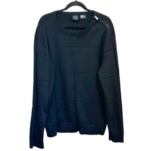 Armani Exchange AX Men's XL Black Shoulder Zip Sweatshirt Sweater Knit Checkered