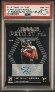 2023 Donruss Optic Jaxon Smith-Njigba Rookie HP Purple Stars Auto /25 PSA 10 - Picture 1 of 2