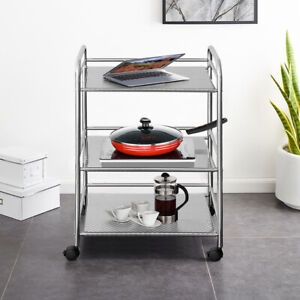 3 Shelves Kitchen Trolley Stainless Steel with Wheel Beauty Salon Cart Trolley