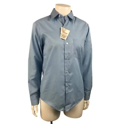 Camisa Deadstock Años 60 Azul Cielo Abotonada / Camisa Mod Ivy League / Para Mujer’s S Foto 1 de 4