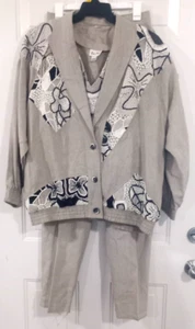 Rare Womens Lim's VTG 3 Piece Crochet Pant Suit GrannyCore Large USA - Picture 1 of 6