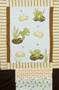 Frog Pads Applique Embroidered Flannel PANEL Includes Frog Dots & Toss Fabric - Picture 1 of 1