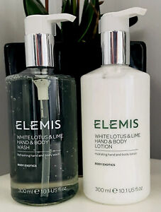 🌴New Elemis Hand & Body Wash & lotion Pump dispenser White Lotus & Lime Devine