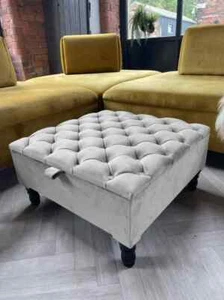 Premium Light Grey Silver Velvet Square Ottoman with Storage - Stylish Solution - Picture 1 of 1