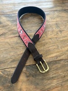 Vineyard Vines Youth Size 24 Blue Crab On Nantucket Red Canvas Belt-Brass Buckle - Picture 1 of 7
