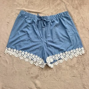 Shein Curve Women's Light Blue Shorts With White Embroidered Flowers Size 3XL - Imagen 1 de 9
