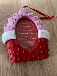 Pink Cupcake Picture Frame Christmas Ornament Glitter 2x3 - Picture 1 of 3