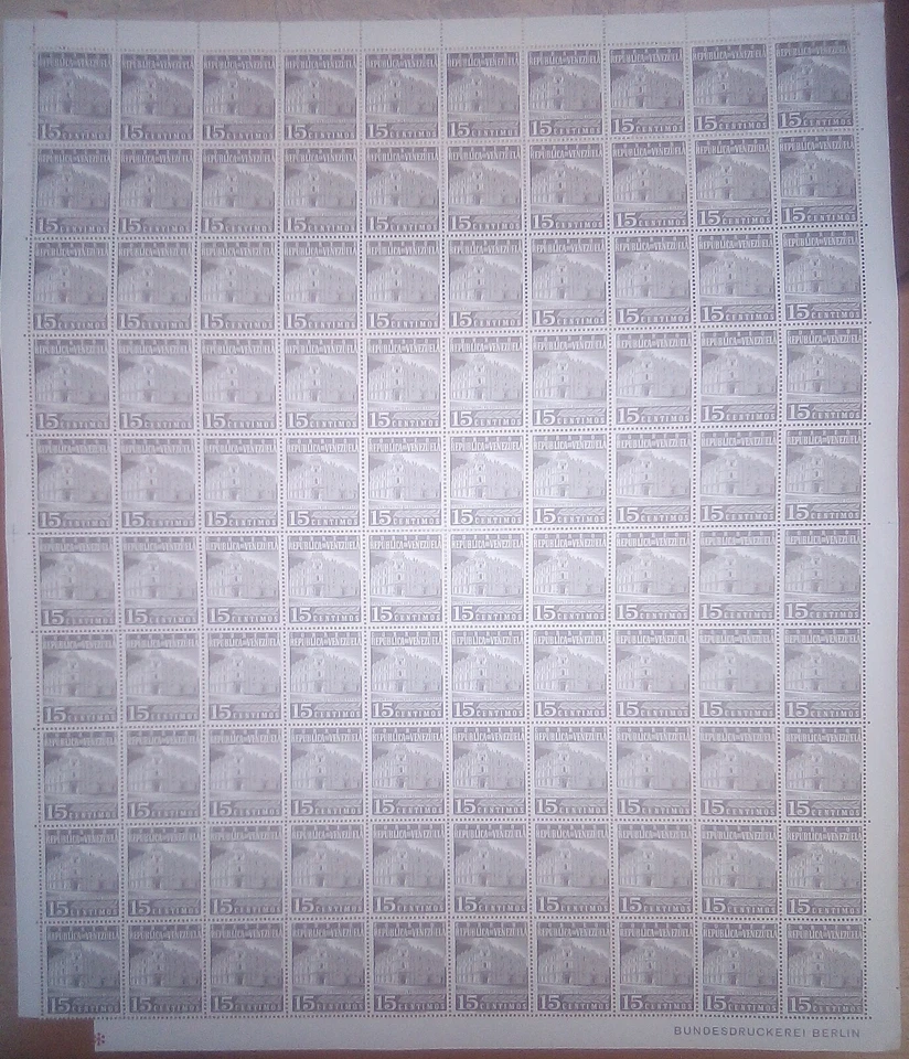 Venezuela: 1958-62; Scott 705 in sheet of 100 val. 15C. Grey, mint Nh. VZ2708 - Image 1 of 1