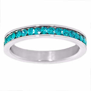 Rhea: 0.78ct Blue Zircon Ice CZ Stainless Steel 3mm Eternity Band Ring