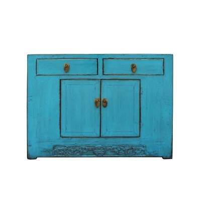 Distressed Rustic Bright Turquoise Blue Foyer Console Table Cabinet cs5007 - Image 1 of 4