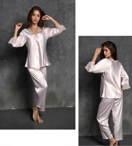 Traje para el hogar Pijamas Mujeres Conjunto de pijama de satén de seda Prendas para dormir Ropa de dormir Ropa de salón - Imagen 1 de 10