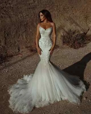 Sexy Mermaid Wedding Dresses Sweetheat Beaded Applique Sleeveless Bridal Gowns  - Image 1 of 4
