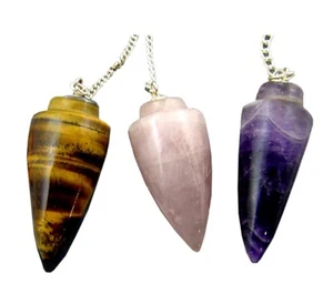 Piedra Péndulo (3) Amatista - Cuarzo Rosa - Tigre Ojales Curación Cristal 7281P - Imagen 1 de 6