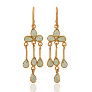 Peridot Gemstone Wedding Design Chandelier Earrings In 925 Silver Gold Plated - Picture 1 of 2