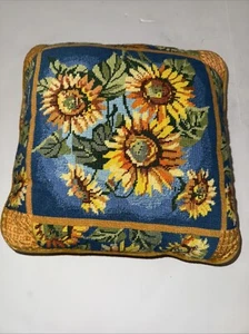 "Almohada floral vintage de girasol a punta de aguja 12"" con respaldo de terciopelo" - Imagen 1 de 5