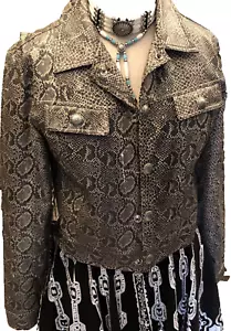 Giacca jeans Rock & Roll M finta pelle di serpente cowgirl western boho DIFETTOSA - Foto 1 di 18