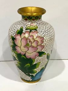 VINTAGE ASIAN CLOISONNE VASE WITH FLORAL DESIGN - ESTATE - Picture 1 of 5