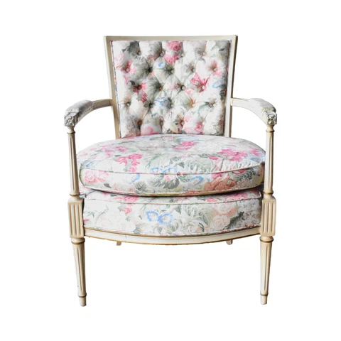 Vintage Louis XVI Floral Chintz Bergere Armchair Cover