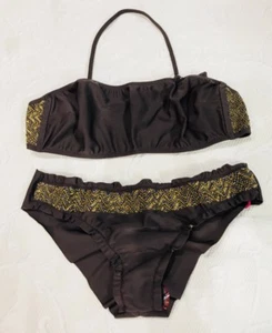 TARA MATTHEWS Brown Beaded Swimsuit Bikini Bathingsuit Swimwear XLarge NEW - Picture 1 of 12