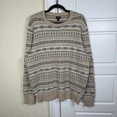 J. Suéter Crew Lana de Cordero Fair Isle Para Hombre Grande Beige Cuello Redondo Nórdico Exterior Foto 1 de 4