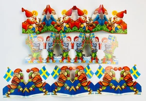 Set ghirlanda di carta vintage svedese Babbo Natale Tomte (3) - striscioni gnomi con bandiera svedese - Foto 1 di 17
