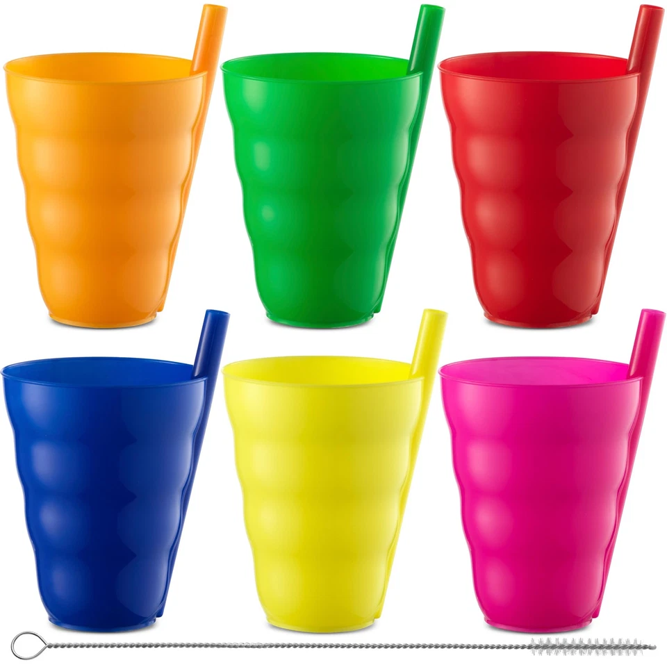 Kids Straw Cups - (Set of 6) 10oz Tumbler w/Built-In Straws for Everyday Use,... Foto 1 de 4