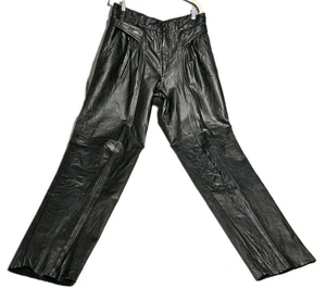 I.O.U. Pantalone moto vintage pelle nero anni 80 vita alta snap laterale taglia 36 - Foto 1 di 12