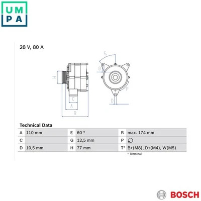 ALTERNATOR 0 986 039 790 FOR MERCEDES-BENZ ACTROS/MP2/MP3 AGL HPN 11.9L 6cyl - Image 1 of 4