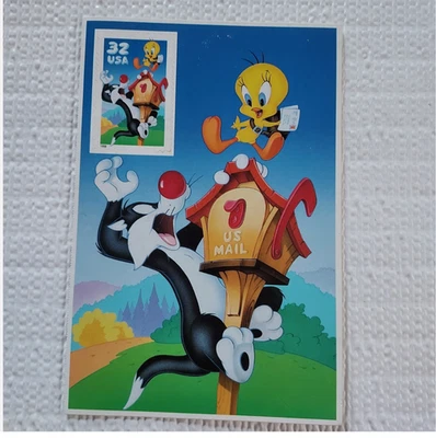 USPS Sylvester & Tweety 32c Imperforate Pane of 1 Mint Never Hinged Scott #3205c - Image 1 of 4