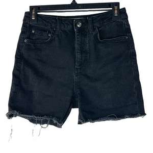 Topshop MOTO SZ W28 Cut-Off Jean Shorts Stretch Pocket Frayed Hems Zip-Fly Black - Picture 1 of 6