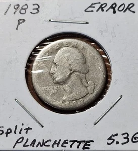 Key Date 1983 Washington Quarter Error Coin-Split Planchette 5.3 G Free Shipping - Picture 1 of 4
