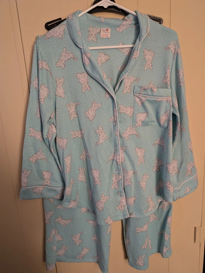 Juego de pijama Secret Treasures verde menta con estampado de perro cachorro terrier talla L tejido Foto 1 de 4