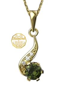 Gold pendant with a round Czech moldavite vltavin and diamonds SI1-G 0,0202 ct - Picture 1 of 4