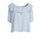Time And Tru Women's S/S Embroidered Top; Blue, S (4-6)