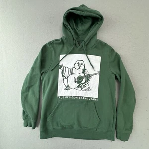 True Religion Hoodie Mens Large Green Pullover Box Logo Sweater Hooded - Picture 1 of 10